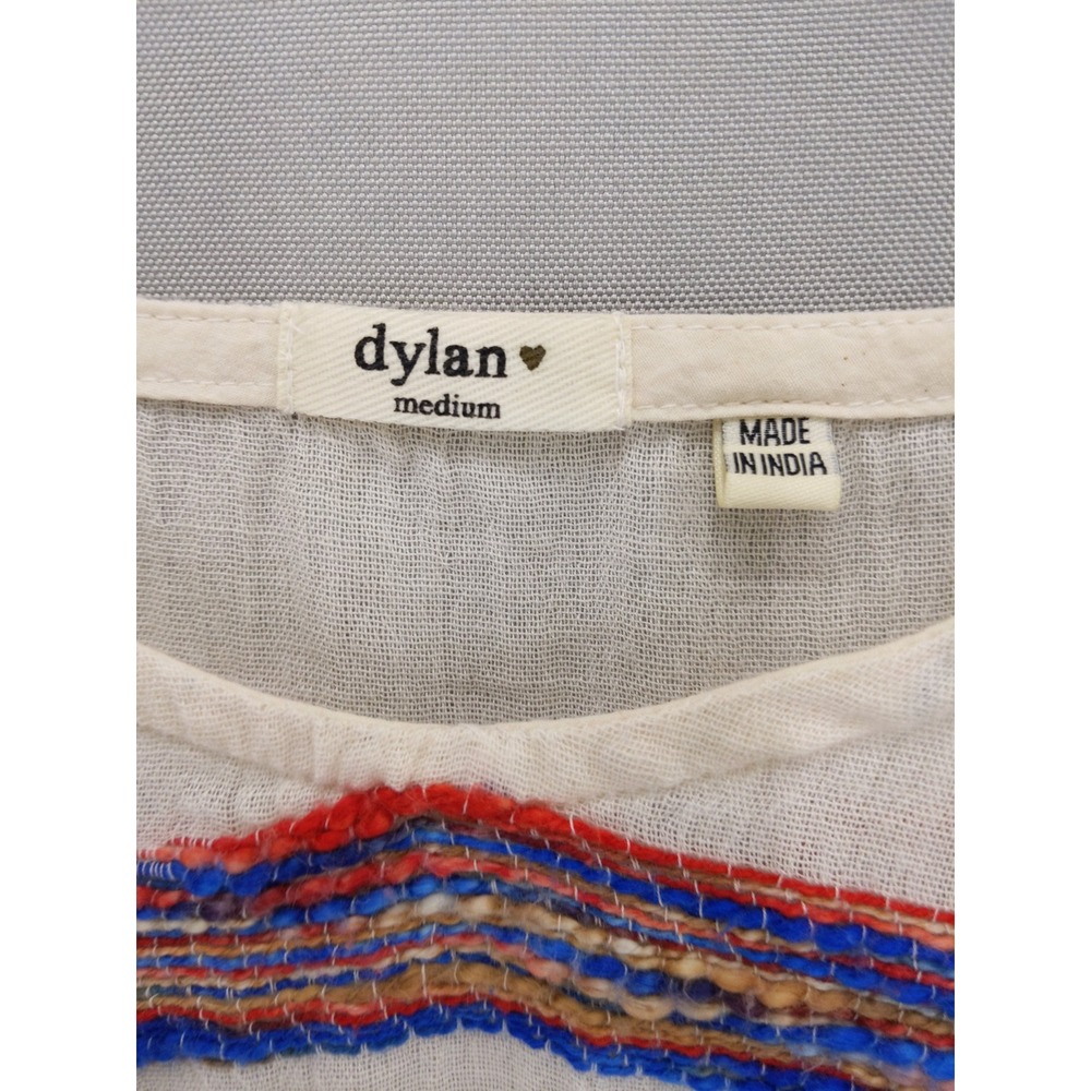 Dylan Gauze Poncho Top Women Medium White Multi Color Fringe Boho Stripe - Picture 7 of 10